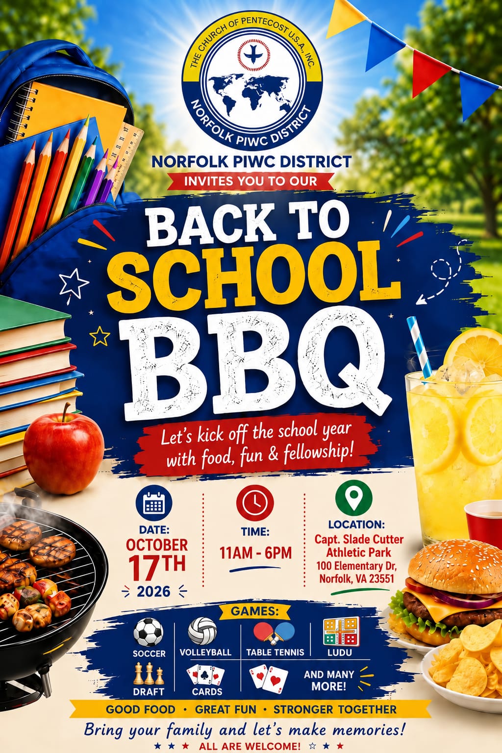 Norfolk PIWC Back to School BBQ flyer